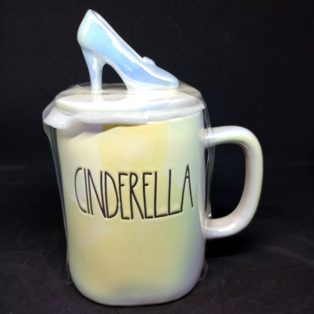 Rae Dunn Disney Princess Collection Cinderella Slipper Heel Mug with topper New